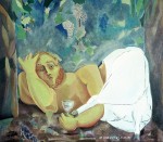 © S. Blumin, Fawn, signed, unframed author's print of oil painting, 1995 (click to enlarge)